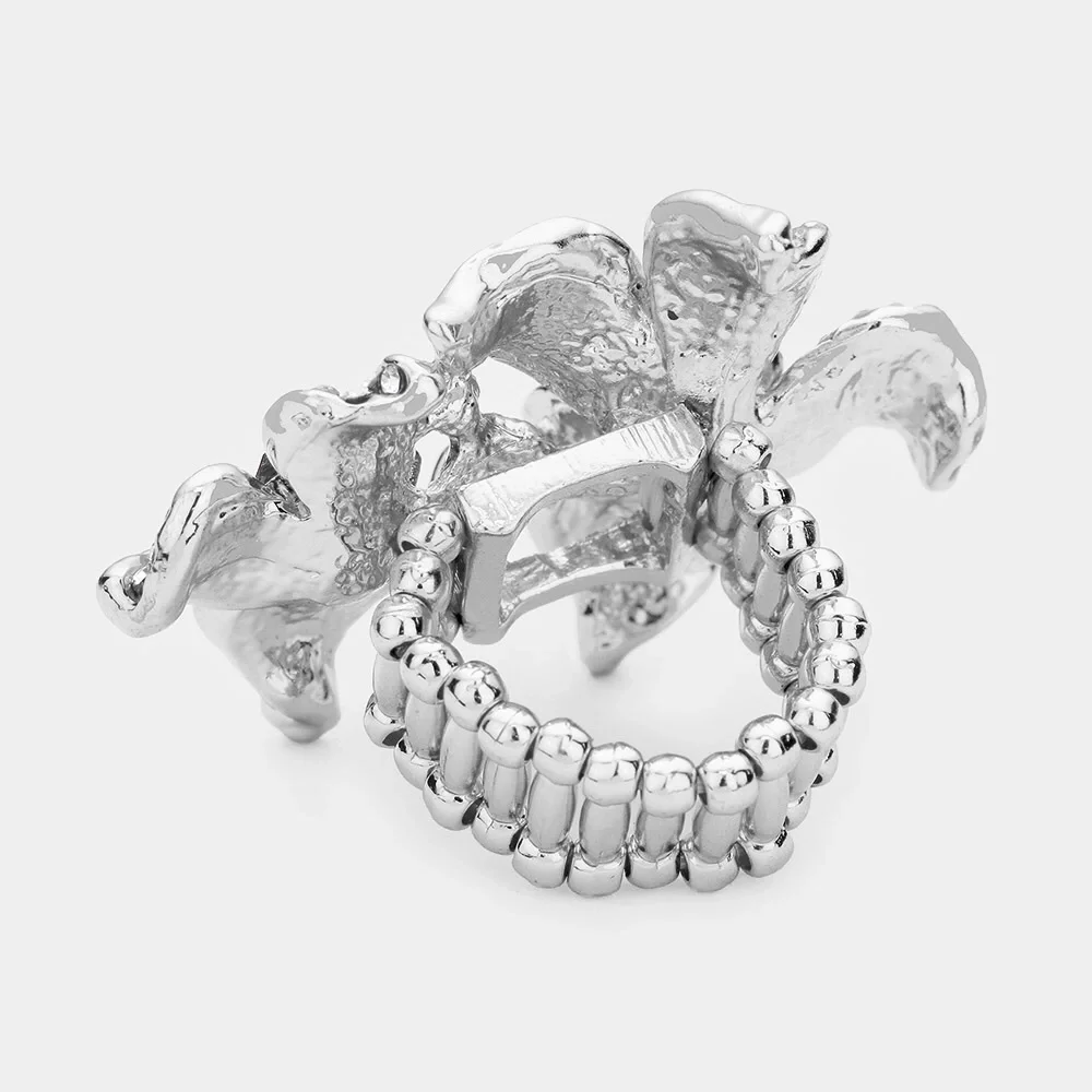Silver Rhinestone Crystal Bloom Flower Stretch Ring